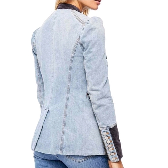 Free People Denim Seamed And Structured Jacket Corduroy Black Accents S - Picture 5 of 7